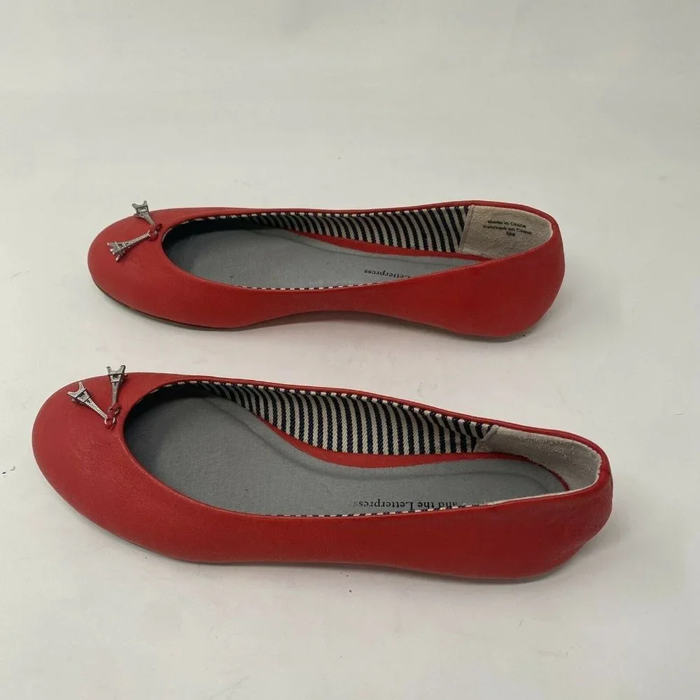 Anthropologie Pilcro Paris Eiffel Tower Red Ballet Flats 6 France Round … - Picture 5 of 11
